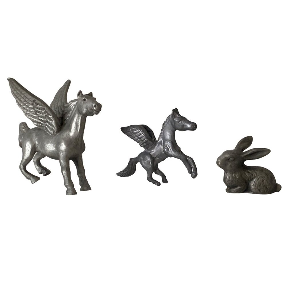 Rawcliffe Pewter Winged Horse Pegasus Bunny Rabbit Figurines Lot of 3 VTG
